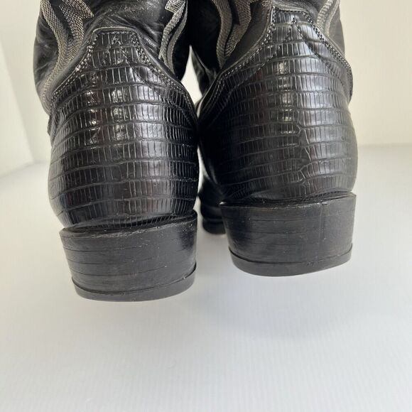 TONY LAMA MEN\'S BLACK LEATHER & LIZARD WESTERN BOOTS Size 9 D USA MADE main image 5